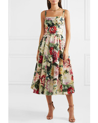 Dolce & Gabbana Floral Print Duchesse Silk Satin Midi Dress