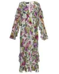 Gucci Floral Print Long Sleeved Silk Chiffon Midi Dress