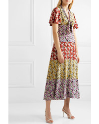 Valentino Floral Print Silk De Chine Midi Dress