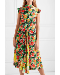 Prada Floral Print Silk Midi Dress