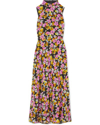 Saloni Gemma Open Back Floral Print Silk De Chine Midi Dress
