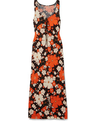 Miu Miu Lace Up Floral Print Stretch Jersey Maxi Dress