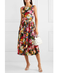 Dolce & Gabbana Pleated Floral Print Cotton Dress