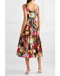 Dolce & Gabbana Pleated Floral Print Cotton Dress