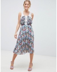 ASOS DESIGN Pleated Midi Dress In Bright Floral With S