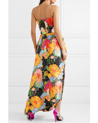 Richard Quinn Ruched Floral Print Taffeta Maxi Dress