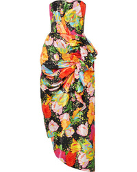 Richard Quinn Ruched Floral Print Taffeta Maxi Dress