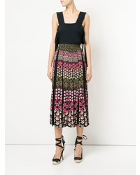 Saloni Floral Print Pleated Skirt Midi Dress