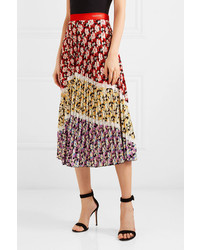 Valentino Med Pleated Floral Print Crepe Midi Skirt