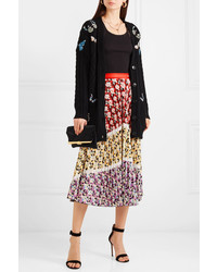 Valentino Med Pleated Floral Print Crepe Midi Skirt