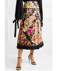 Gucci Pleated Floral Print Silk Twill Midi Skirt