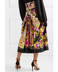 Gucci Pleated Floral Print Silk Twill Midi Skirt