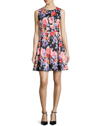 Betsey Johnson Floral Fit And Flare Sleeveless Dress Blackmulti