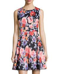 Betsey Johnson Floral Fit And Flare Sleeveless Dress Blackmulti