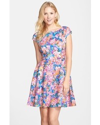 Betsey Johnson Laser Cut Floral Print Scuba Fit Flare Dress