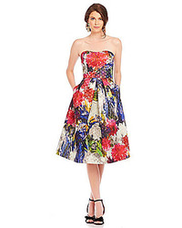 Phoebe by Kay Unger Metallic Floral Print Jacquard Midi Dress