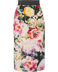 Dolce & Gabbana Floral Print Stretch Crepe Skirt