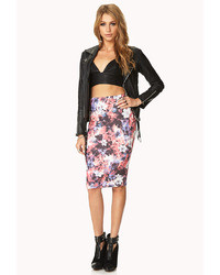 Forever 21 Watercolor Floral Bodycon Skirt