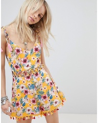 Kiss The Sky Cami Playsuit With Lattice Detail In Floral Print Multi