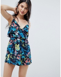 Oh My Love Frilled Layed Cami Playsuit In Floral Print