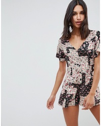 ASOS DESIGN Swing Playsuit With Button Front In Patchwork Floral Print