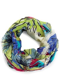 Bay Sky Cotton Floral Print Scarf With Fray Edges