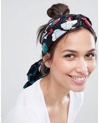 ASOS DESIGN Twist Block Black Based Floral Headscarf