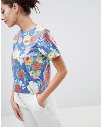 Multi colored Floral Sequin Crew-neck T-shirt