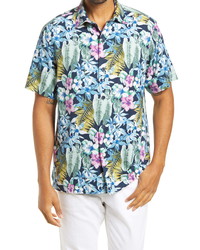 Tommy Bahama Botanics Floral Short Sleeve Button Up Silk Shirt