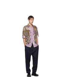 Dries Van Noten Gold And Purple Six Button Short Sleeve Shirt