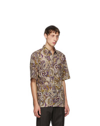 Dries Van Noten Purple And Gold Six Button Short Sleeve Shirt
