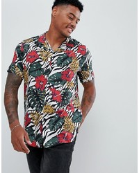 ASOS DESIGN Regular Fit Shirt In Floral Zebra Print
