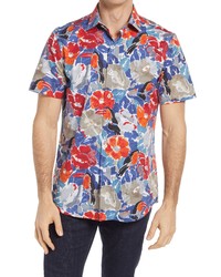 Bugatchi Shaped Fit Stretch Floral Short Sleeve Button Up Shirt