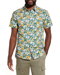 Acyclic Slim Fit Floral Short Sleeve Button Up Shirt