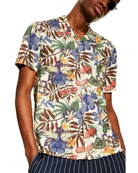 Topman Tropical Print Short Sleeve Button Up Camp Shirt