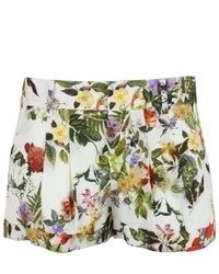 Haute Hippie Floral Print Cufffed Silk Shorts