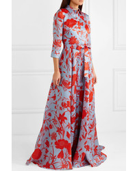 Carolina Herrera Floral Print Silk Satin Gown