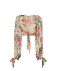 Multi colored Floral Silk Long Sleeve Blouse