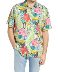 Tommy Bahama If One Can Toucan Floral Short Sleeve Silk Button Up Shirt