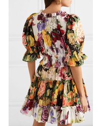 Dolce & Gabbana Ruffled Floral Print Cotton Poplin Mini Dress