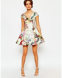 True Decadence Petite Fit And Flare Full Skater Dress In All Over Floral