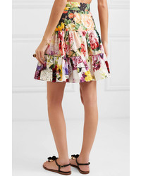 Dolce & Gabbana Tiered Floral Print Cotton Poplin Mini Skirt