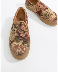ASOS DESIGN Slip On Trainers In Floral Tapestry With Gum Sole