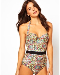 Asos Mirror Floral Cupped Swimsuit