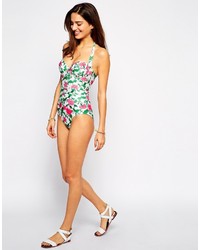 Asos Collection Thistle Floral Print Cupped Bandeau Swimsuit