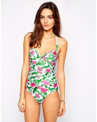 Asos Collection Thistle Floral Print Cupped Bandeau Swimsuit