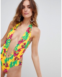Vero Moda Floral Halter Swimsuit With Cut Outs