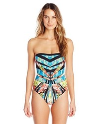Ivanka Trump Floral Ray Bandeau Maillot One Piece Swimsuit