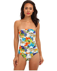 Tommy Bahama Map Floral Shirred Bandeau Cup One Piece