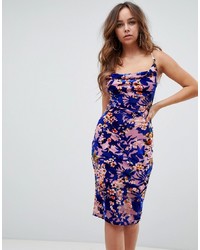 Multi colored Floral Velvet Bodycon Dress